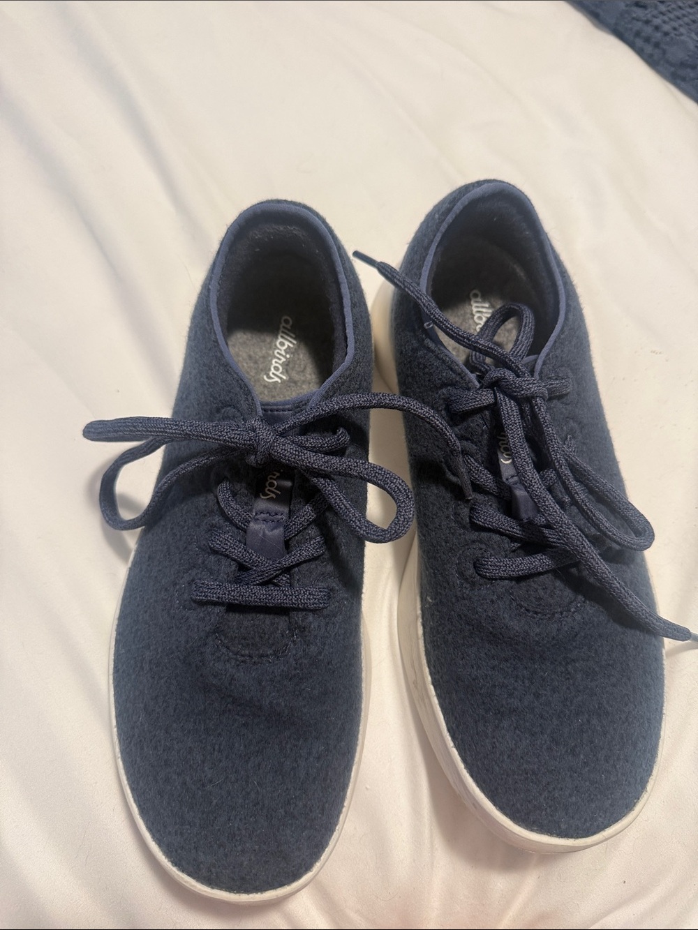 allbirds navy wool lace-up sneakers